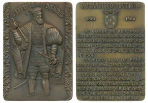 Eighth Viceroy of India D. Fransisco Coutinho, Rectangle Heavy Bronze Medallion, obv.full 