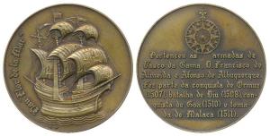 Vasco Da Gama's flag ship San Gabriel, Bronze Medallion, rev. legend in Portuguese describ