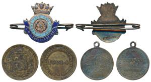 Brass Token (2), obv. Calcutta International Exhibition 1883-4; Tamvaco, Calcutta, Imitati