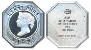 British India Post, Silver Stamp Ingot, Queen Victoria, 4 Annas, 8g, the legendary inverte