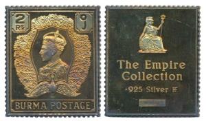 British India Post, Gold Gilt Silver Stamp Ingot, Burma, George VI, Rupees 2, 16g. Proof.