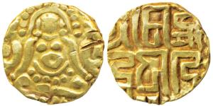 Kalachuris of Tripuri, Gangeya Deva (1015-1040 AD), Gold Dinara, 3.96g, obv. Goddess Laksh