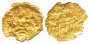 Vijayanagar, Sadashiva Raya (c. 1543-1570 AD), Gold Fanam, 0.36g, Shiva and Parvati seated