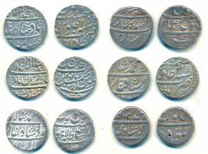 Muhammad Shah, Silver Rupee (6), Bareli Mint, RY 4; Dar-ul-Khilafat Shahjahanabad Mint, RY
