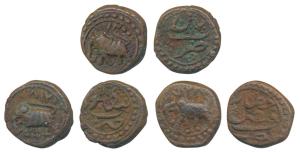 Tipu Sultan, Copper ¼ Paisa (3), 2.80g, 2.68g & 2.70g, Bengalur AM 1217; Faiz Hisar AM 121