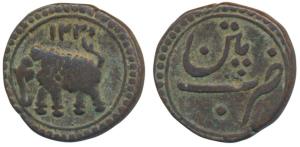 Tipu Sultan, Copper ½ Paisa, 5.67g, Patan Mint, AM 1220, rev. decorated with rosettes (KM 