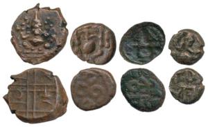 Assorted lot of Copper (4), all with Ganesha on obv., Sethupathy Raja, Jinji Marathas, Mys