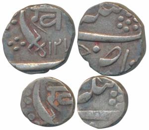 Khande Rao (AH 1273-1287; 1856-1870 AD), Silver ½ & ¼ Rupee, AH 127X on the first (KM 11 &