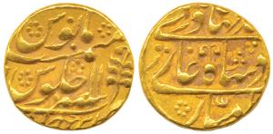 Mughal issue, Gold Mohur, 10.82g, Sawai Jaipur Mint, in the name of Bahadur Shah II, RY 11