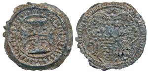 Damao & Bassein, Joao V, Tin 10 Bazarucos, 1722 AD, obv. crown arms divide DB within a too