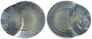 Bi-metal Rupees 20, Error, 60% off center. Uncirculated.