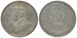 Straits Settlements, George V, Half Silver ½ Doallr / 50 Cents, 1920 (KM 35.1). About Unci