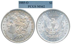 United States of America, Silver Morgan Dollar, 1885 O (KM 110). Graded by PCGS MS62.