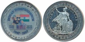 Nickel Dollar, Commemorating Indian Independence, Coloured coin with the bust of Gandhiji,