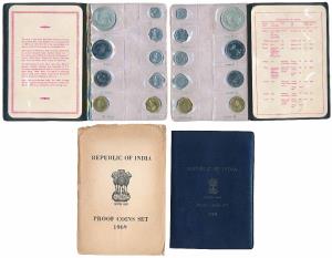 1969 Proof Set, Gandhiji Birth Centennial, set of 9, 1 Paisa to Rupees 10, Bombay Mint. In