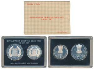 1973 Proof Set, Grow More Food, set of 2, Rupees 10 and 20. In superb immaculate condition