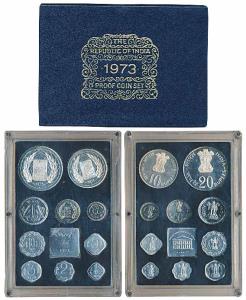 1973 Proof Set, Grow More Food, set of 10, 1 Paisa to Rupees 20. In immaculate condition, 