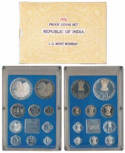 1976 Proof Set, Food and Work for All, set of 10, 1 Paisa to Rupees 50. In immaculate cond