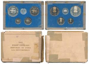 1985 Proof Set, Golden Jubilee of the Reserve Bank of India, set of 4, 50 paise to Rupees 