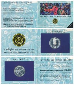 1994 Proof Set, World of Work, Silver Rupees 100. In immaculate condition, within original