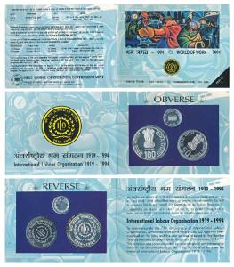 1994 Proof Set, World of Work, set of 2, Rupees 50 and 100. In immaculate condition, withi