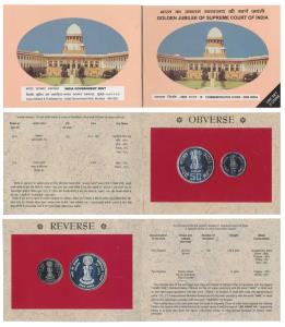 2000 Uncirculated Set, Golden Jubilee of Supreme Court of India, set of 2, Rupees 2 and 50
