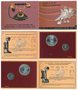 2004 Uncirculated Set, 150 Years of Telecommunications, set of 2, Rupees 2 and 100. In imm