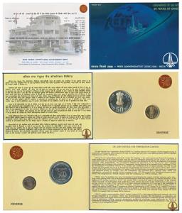 2006 Proof Set, 50 Years of ONGC, set of 2, Rupees 5 and 50. In immaculate condition, with