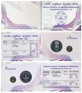 2011 Uncirculated Set, Indian Council of Medical Research, set of 2, Rupees 5 and 100. In 