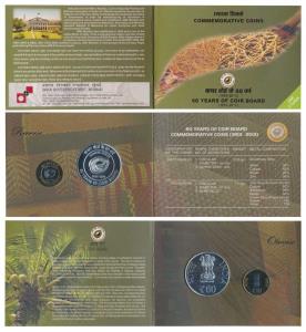 2013, Uncirculated Set, 60 Years of Coir Board, set of 2, Rupees 10 and 60. In immaculate 