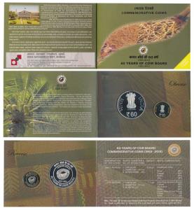 2013, Proof Set, 60 Years of Coir Board, set of 2, Rupees 60 and 10. In immaculate conditi