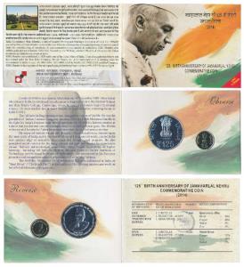 2014 Uncirculated Set, 125th Birth Anniversary of Jawaharlal Nehru, set of 2, Rupees 5 and