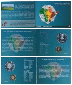 2015, Uncirculated Set, 3rd India-Africa Forum Summit, set of 2, Rupees 10 and 500. In imm