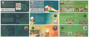 All single commemorative coins in mint packaging, all Rupees 10, 2010, Platinum Jubilee of
