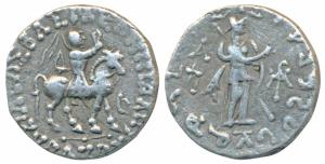 Indo-Scythians, Azes II (c. 35 BC - 5 AD), Silver Tetradrachm, 9.08g, obv. king mounted on