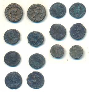 A group of late Roman, Bronze coins (7), including those of Emperors Constantine the Great
