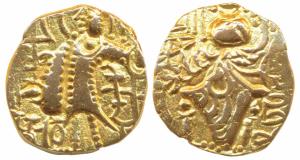 Kidara Kushanas, Salanavira (5th century AD), Base Gold Dinar, 7.83g, obv. king standing f