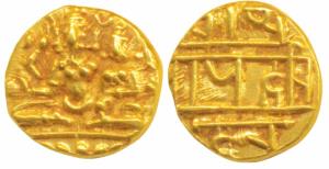 Vijayanagar Empire, Hari Hara II (1377-1404 AD), Gold ½ Pagoda, 1.7g, obv. Shiva-Parvati s