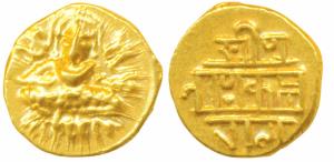 Vijayanagar, Krishna Deva Raya (1509-1529 AD), Gold ½ Pagoda, 1.66g, obv. seated Balakrish