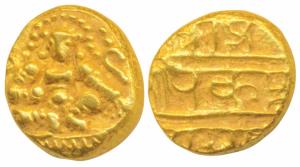 Vijayanagar Empire, Krishna Deva Raya, Gold Pagoda, 3.4g, obv. Krishna as Bal Gopala seate