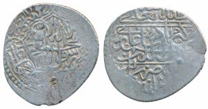 Akbar, Silver Shahrukhi, 4.71g, Kabul Mint, obv. Kalima within double bordered pentagonal 