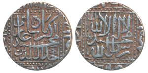 Akbar, Silver Rupee, 11.24g, Ahmedabad Mint, AH 984, Kalima within dotted square (KM 80.2)