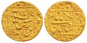 Shah Jahan, Gold Mohur, 10.95g, Surat Mint, AH 1048/12, legend within square area (KM 260.