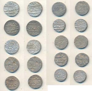 Muhammad Shah, Silver Rupee, 10 different mints, Arkat, Ahmedabad, Azimabad, Ajmer, Burhan
