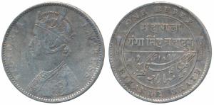 Ganga Singh (VS 1944-1999; 1887-1942 AD), Silver Rupee, with the name and portrait of Vict