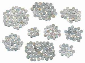 A set of all different Silver Kori (245), 8 different rulers of the Kutch state, Bharmalji