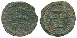 Damao & Bassein, Joao V, Tin 10 Bazarucos, 20.38g, 17XX AD, obv. crown arms divide DB with