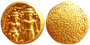 3 Swami, Gold Pagoda, 3.33g, obv. Tirupati Balaji in the centre, flanked by his wives Shri