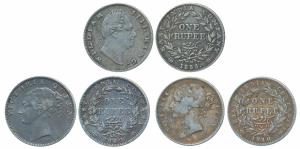 Silver Rupee (3), William IV, 1835; Victoria Queen, continuous legend and divided legend, 
