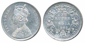 Victoria Queen, Silver Rupee, Bombay Mint, 1862, A / II / 0 / 10, (Prid 93). Mint State.